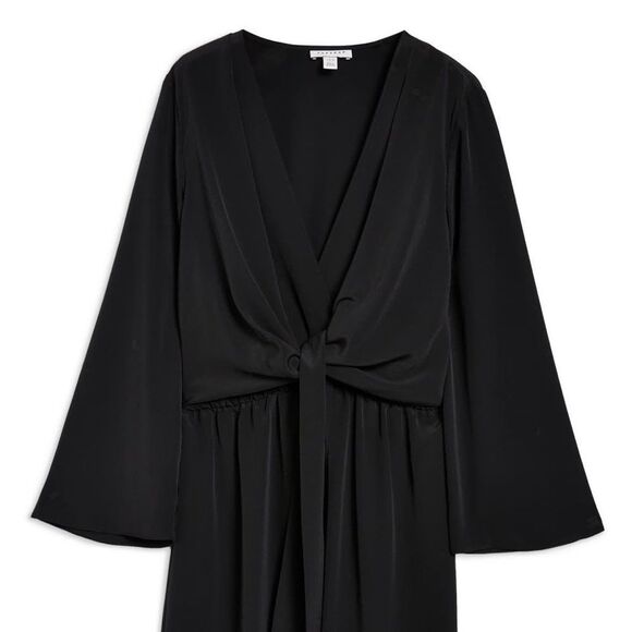 TOPSHOP Tiffany Knot Black Long Sleeve V-neck Mini Dress - Picture 3 of 11